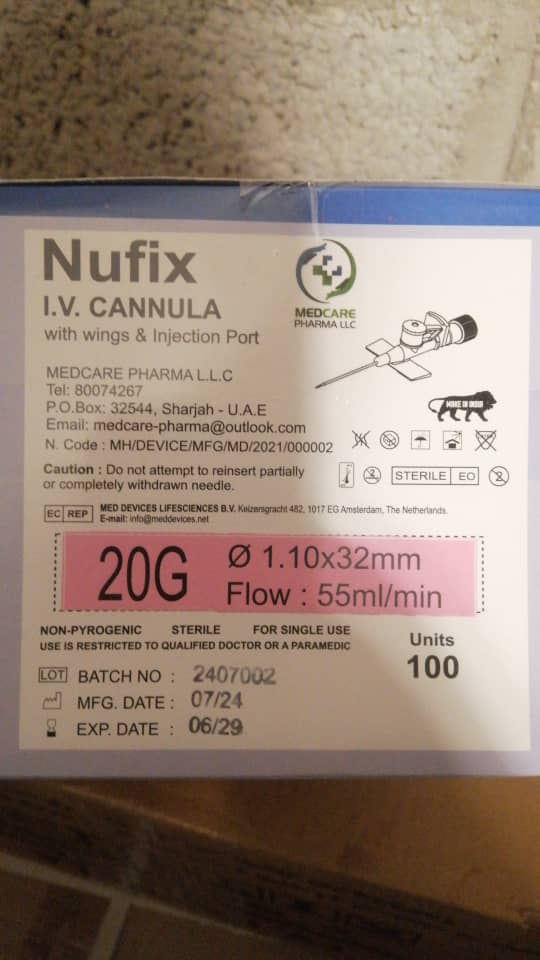 Nufix I.V Cannula 20G